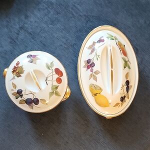 Set of 2 Vtg Royal Worcester Evesham Casserole Dish w/lids Fruits & Veg Prints